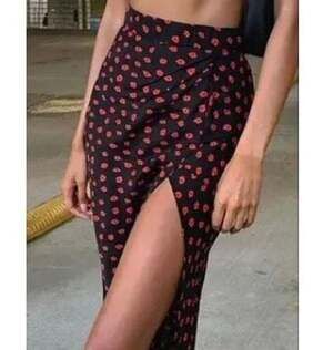 Princess Polly Black and Red Floral Print Midi Skirt with Side Split
